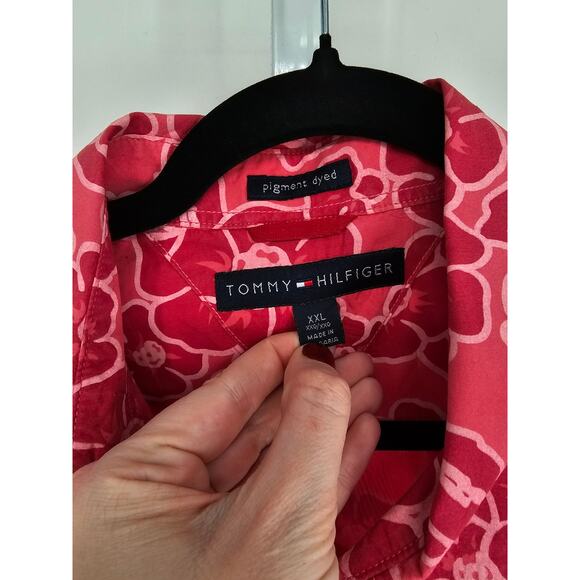 Tommy Hilfiger Men's Red Pigment Dyed Short Sleeve Button-Down Shirt Size XXL - Picture 3 of 4